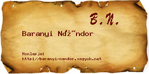 Baranyi Nándor névjegykártya